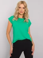Koszulki i topy damskie - T-shirt jednokolorowy zielony casual dekolt okrągły rękaw krótki - miniaturka - grafika 1