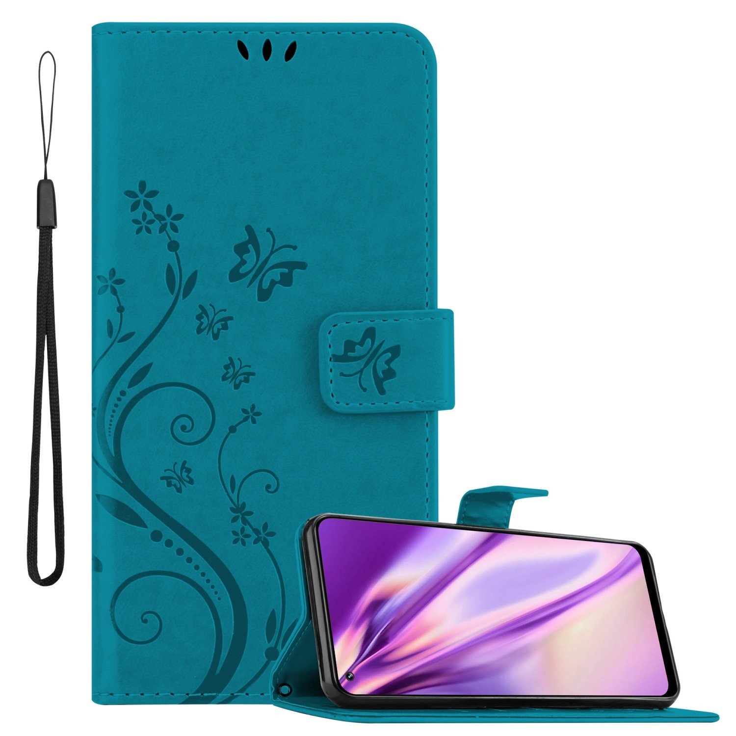 Cadorabo pokrowiec ochronny na Realme 8 4G / 8 PRO w kolorze niebieskim pokrowiec ochronny na telefon komórkowy etui w kwiaty etui w kwiaty