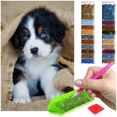 Dekoratorstwo - Haft Diamentowy ARTULIO, Obraz DIY 5D, Diamond Painting, Mozaika diamentowa 40x60cm (Szczeniak pod kocykiem) + zestaw akcesoriów - miniaturka - grafika 1