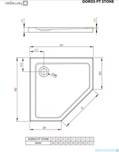 Radaway Doros Pt Stone brodzik pięciokątny 90x90x5cm czarny SDRPT9090-01-54S - Brodziki prysznicowe - miniaturka - grafika 2