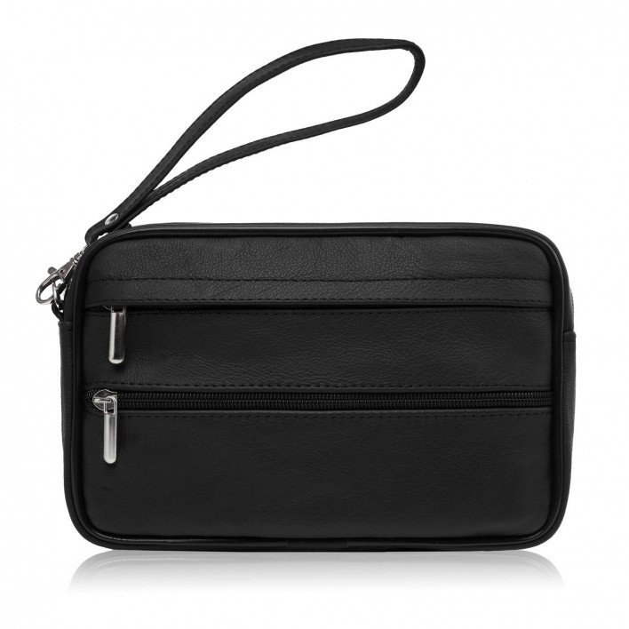 Saszetka Męska Skórzana Do Ręki Czarna Skóra Naturalna Abruzzo Abr-15