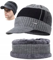 Czapki męskie - Męski Zimowy Komplet Czapka Z Daszkiem Komin - miniaturka - grafika 1