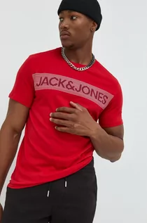Koszulki męskie - Jack & Jones t-shirt bawełniany kolor czerwony z nadrukiem - grafika 1