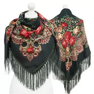 Apaszki i szaliki damskie - Duża Damska Chusta Folkowa Apaszka Ludowa Góralska Frędzle Etno Kwiaty - Chu-9028-Zie - miniaturka - grafika 1