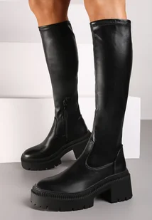 Czarne Długie Kozaki na Słupku z Dopasowaną Cholewką Laoriah - Kozaki damskie - miniaturka - grafika 1