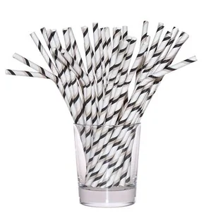Słomka papierowa łamana czarno-biały 12 sztuk - Słomki do napojów - miniaturka - grafika 1