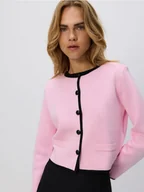 Swetry damskie - Reserved - Kardigan z kontrastową lamówką - pastelowy róż - miniaturka - grafika 1