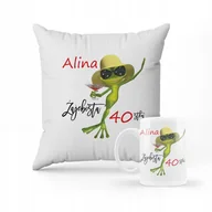 Gadżety dla niej i dla niego - ZESTAW PODUSZKA + KUBEK Prezent na 40 urodziny + IMIĘ - miniaturka - grafika 1