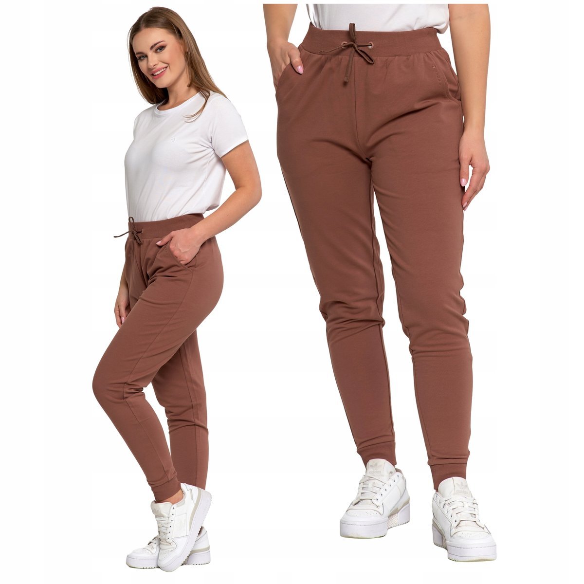 SPODNIE DRESOWE DAMSKIE GŁADKIE KLASYCZNE BASIC WIĄZANE WYGODNE MORAJ 3XL
