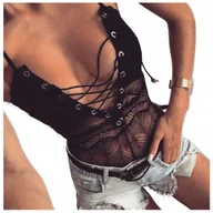 Komplety bielizny - Body Koronkowe Na Ramiączkach Dekolt Wiązanie Czarne - S/M - miniaturka - grafika 1