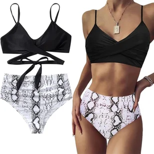 STRÓJ KĄPIELOWY DWUCZĘŚCIOWY BIKINI WYSOKI STAN MODELUJĄCY DAMSKI CZARNY S - Stroje kąpielowe - miniaturka - grafika 1