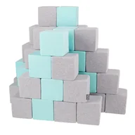 Maty edukacyjne - KiddyMoon Miękkie klocki 14cm sześciany: jasnoszary-miętowy 48 - miniaturka - grafika 1