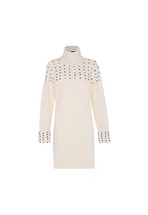 faina Damski sweter z golfem z nieregularnymi nitami i wzorem w romby, wełniany biały, rozmiar M/L, biały (wollweiss), XL - Swetry damskie - miniaturka - grafika 1