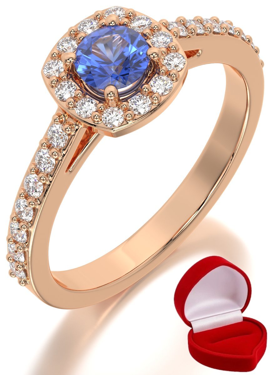 ZŁOTY PIERŚCIONEK ZARĘCZYNOWY 585 14k SZAFIR 0,30 ct RÓŻOWE ZŁOTO R16