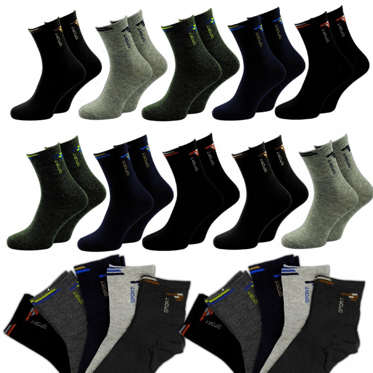10 x SKARPETY SPORTOWE DŁUGIE ZA KOSTKE MĘSKIE BAWEŁNIANE SKARPETKI 43-46