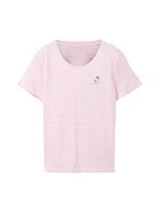 Koszulki i topy damskie - TOM TAILOR Damska koszulka z haftem, 32151 - Pink Thin Stripe, XL - miniaturka - grafika 1