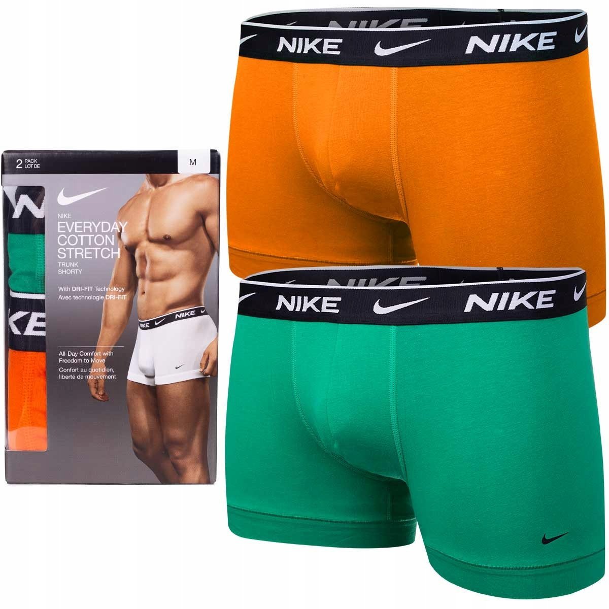 Nike Bokserki Męskie Majtki Trunk 2Pk Zielone/Pomarańczowe R.L