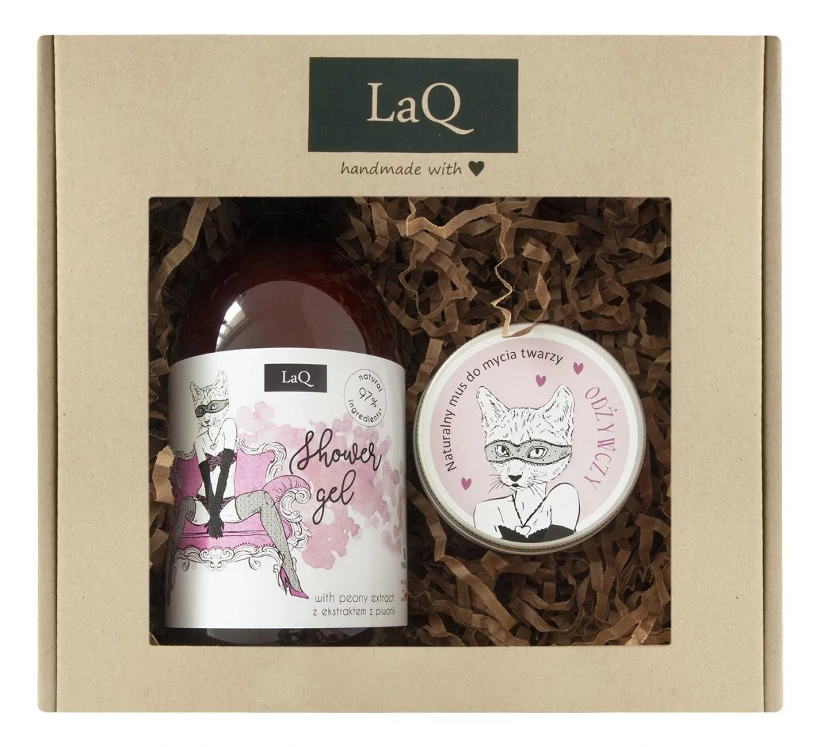LaQ - Kocica - Zestaw prezentowy dla kobiet - Żel pod prysznic 500 ml + Mus do mycia twarzy 100 ml