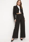 Komplety damskie - Czarny Komplet Garniturowy z Krótką Marynarką i Szerokimi Spodniami w Paski Laoisetta - miniaturka - grafika 1