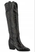 Kozaki damskie - KOZAKI KOWBOJKI HAFTOWANE CARINII B9561 CZARNE SKÓRA R.38 - miniaturka - grafika 1