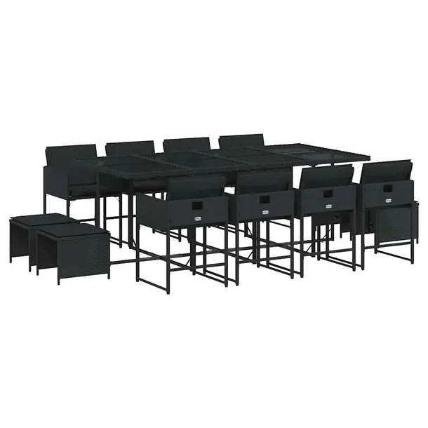 Zestaw mebli ogrodowych 220x106x73 cm, czarny, rattan PE, szkło hartowane