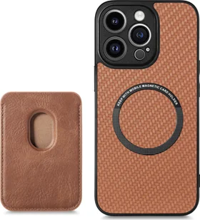 INF Magnetyczne etui na telefon z uchwytem na kartę kredytową MagSafe brązowy iPhone 14 Pro Max - Etui i futerały do telefonów - miniaturka - grafika 1