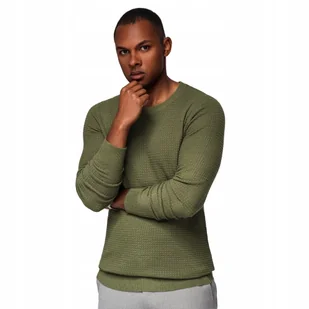 Strukturalny sweter męski z okrągłym dekoltem oliwkowy V1 OM-SWSW-0181 XXL - Swetry męskie - miniaturka - grafika 1