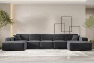 Narożniki - Sofa w kształcie U PULA narożnik 462cm tkanina Perfect Harmony czarny - miniaturka - grafika 1