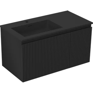 Mexen Rivel szafka łazienkowa 90 cm z umywalką Otis lewą, 1S, 1D, ryflowana, czarna mat - 91A23-09047-3-BBFF71-W18L71 - Szafki łazienkowe - miniaturka - grafika 1