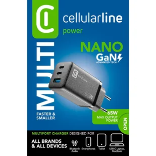 Cellularline Multipower Micro GaN - Ładowarka sieciowa 2x USB-C & USB-A Power Delivery 65W (czarny) - Pozostałe akcesoria do telefonów - miniaturka - grafika 5
