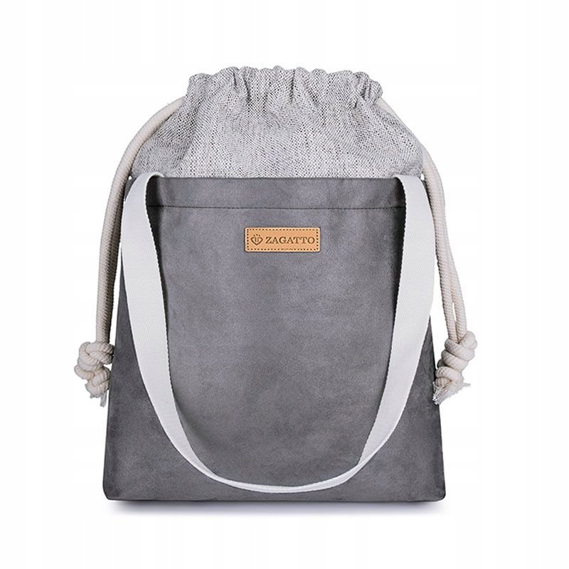 Torebka damska worek zamszowa eco duża na ramię torba shopper szara Zagatto