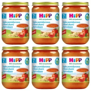 Hipp Zupka pomidorowa z kluseczkami i kurczakiem po 7. miesiącu zestaw 6 x 190 g Bio - Dania dla dzieci - miniaturka - grafika 1