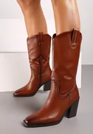 Kozaki damskie - Brązowe Kozaki Kowbojki na Słupku Laoniae - miniaturka - grafika 1