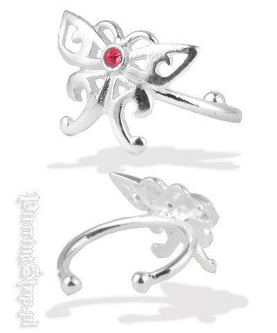 nausznica srebrna MOTYLEK 2szt. różne kolory oczek CZERWONY [EC1-10]