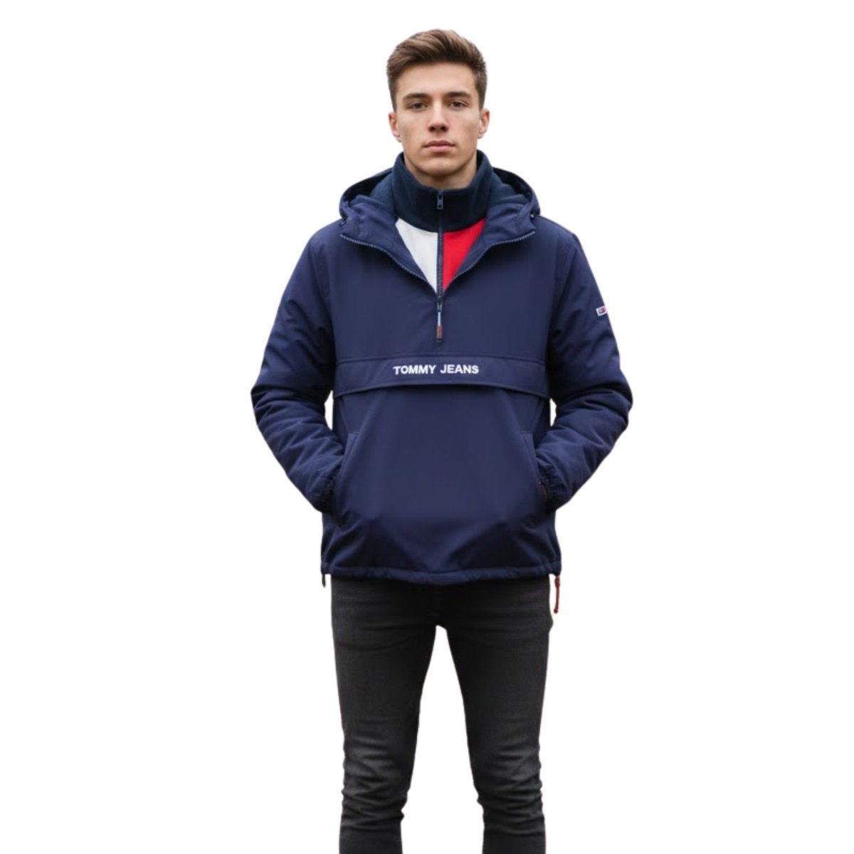 Kurtka męska Tommy Jeans Double Layer Pop Over przejściowa granatowo z kapturem-M