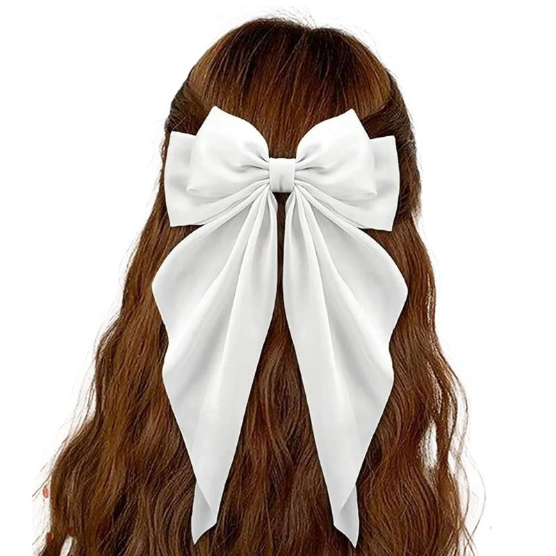 Spinka Kokarda do Włosów Duża Długa Satynowa Atłasowa Biała