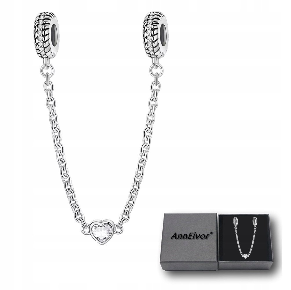 Łańcuszek Zabezpieczający Do Bransoletki Modułowej Serduszko Srebrny S925