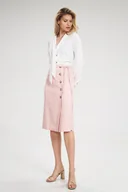 Spódnice - Elegancka SPÓDNICA z zakładką OZDOBNE GUZIKI różowa L - miniaturka - grafika 1