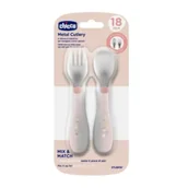 Sztućce dla dzieci - Chicco Sztućce metalowe beżowe 18m+ - miniaturka - grafika 1