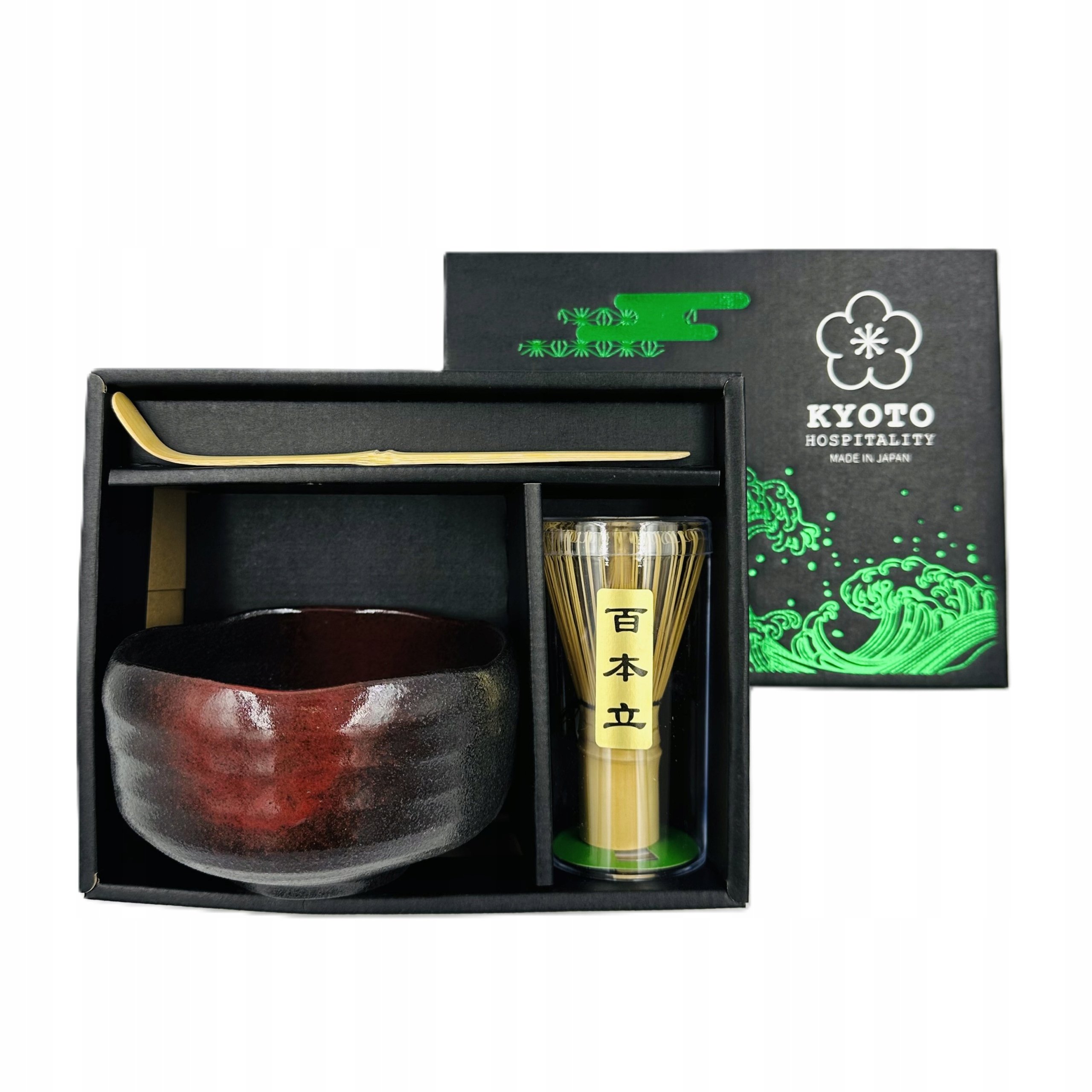 Zestaw do matchy Chawan czarna czarka, Chasen, Chashaku, Pudełko