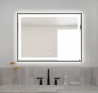 Lustra - ﻿Lustro łazienkowe LED 80x60 cm prostokątne J11 w czarnej ramie - miniaturka - grafika 1