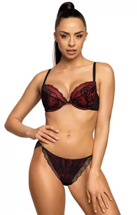 Biustonosz push-up czarno-czerwony Mollie M-3755/1, Kolor czarno-czerwony, Rozmiar 85B, Mat - Intymna - Biustonosze - miniaturka - grafika 1