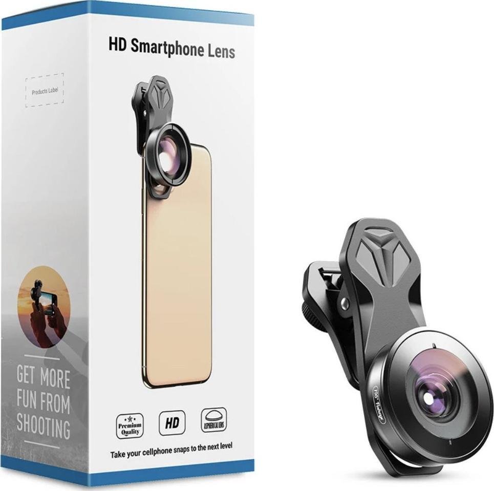 Apexel Profesjonalny obiektyw 195 stopni typu fisheye, marki Apexel z systemem mocowania do iPhone 13, iPhone 12, iPhone 11, X,8,7,6,5, Samsung, Huawei, Xiaomi, Oppo, Nokia