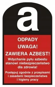 Znak bezpieczeństwa - Odpady Uwaga! Zawiera azbest! format 7x10cm -10szt - Tablice BHP - miniaturka - grafika 1