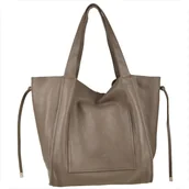 Torebki damskie - Duża torebka worek z miękkiej skóry naturalnej lekka XXL taupe brąz - miniaturka - grafika 1