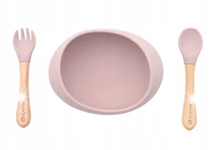 Miseczka silikonowa ze sztućcami Olmitos Drewno bukowe Silikon Różowy - Zestawy naczyń dla dzieci - miniaturka - grafika 1