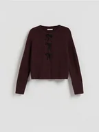 Swetry damskie - Reserved - Kardigan z kokardkami - bordowy - miniaturka - grafika 1