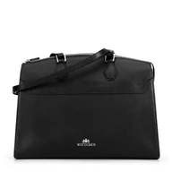 Torebki damskie - Damska torebka ze skóry trapezowa czarna ze srebrnym logo - miniaturka - grafika 1