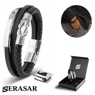 Bransolety męskie - SERASAR, męska skórzana bransoletka „Proud”, srebrna, 17 cm, ze stalowym zapięciem magnetycznym, idealny prezent urodzinowy dla brata lub ojca - miniaturka - grafika 1