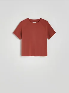Reserved - T-shirt regular z dodatkiem modalu - miedziany - Koszulki i topy damskie - miniaturka - grafika 1